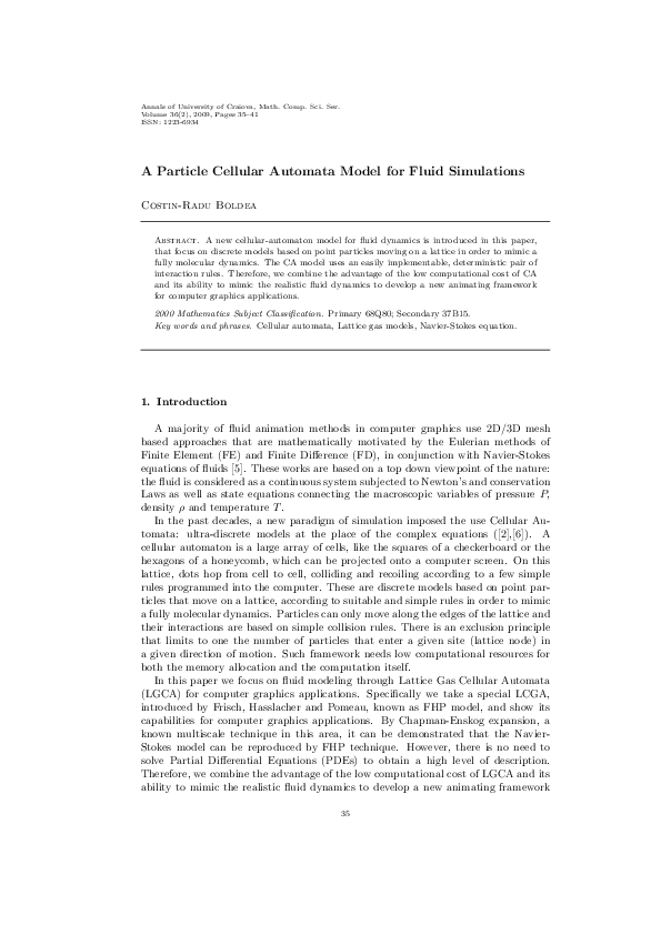 (PDF) A Particle Cellular Automata Model for Fluid Simulations