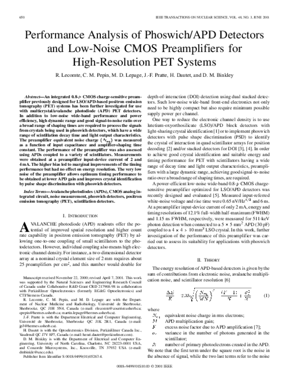 (PDF) Performance analysis of phoswich/APD detectors and low-noise CMOS ...