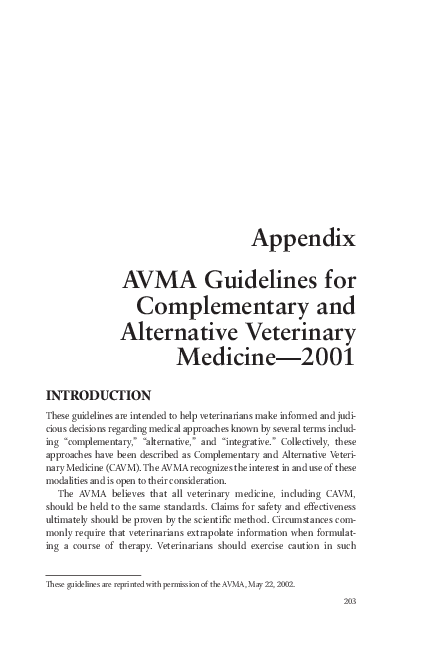 (PDF) Appendix: AVMA Guidelines for Complementary and Alternative ...