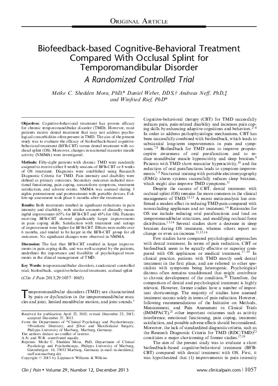 (PDF) Biofeedback-based Cognitive-Behavioral Treatment Compared With ...