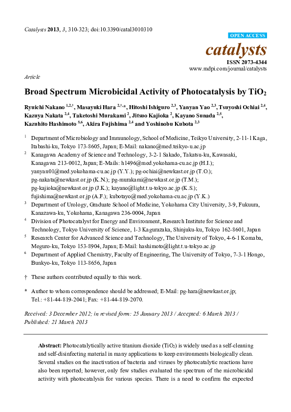 (PDF) Broad Spectrum Microbicidal Activity of Photocatalysis by TiO2 ...
