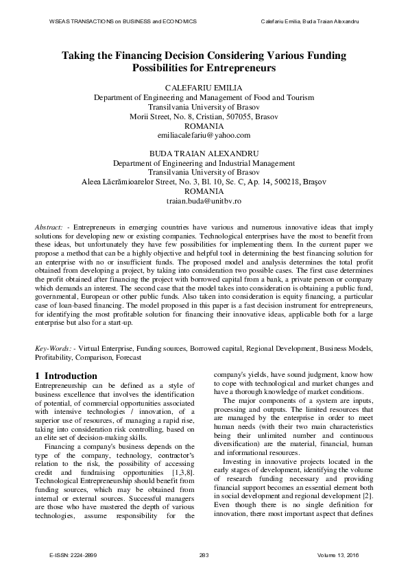 (PDF) Taking the Financing Decision Considering Various Funding ...