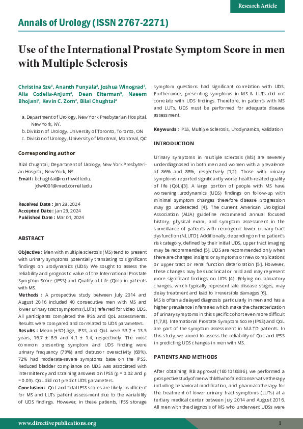 (PDF) Use of the International Prostate Symptom Score in men with ...