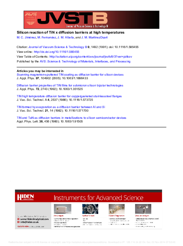 (PDF) Silicon reaction of TiNx diffusion barriers at high temperatures