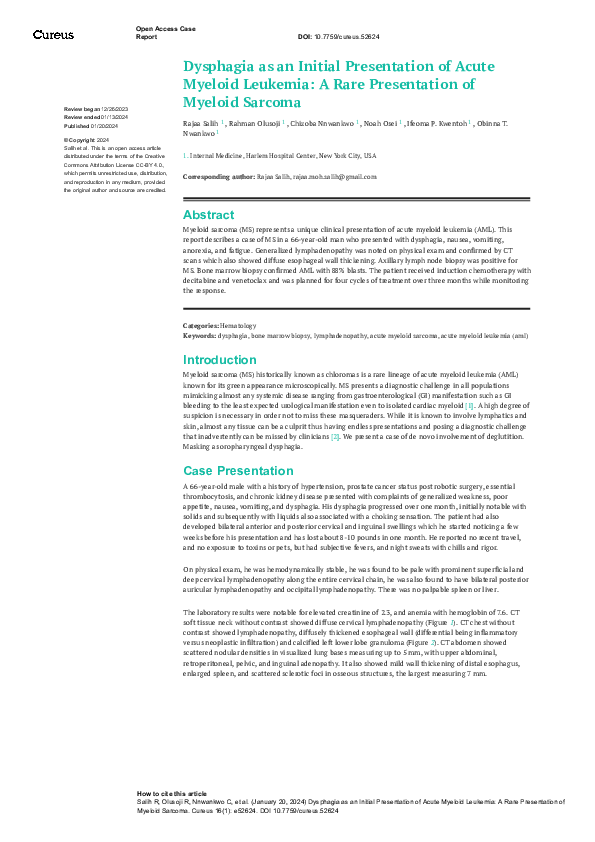 (PDF) Dysphagia as an Initial Presentation of Acute Myeloid Leukemia: A ...
