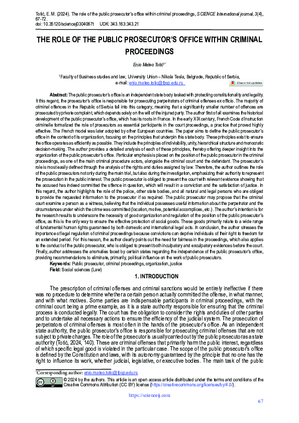 (PDF) THE ROLE OF THE PUBLIC PROSECUTOR’S OFFICE WITHIN CRIMINAL ...