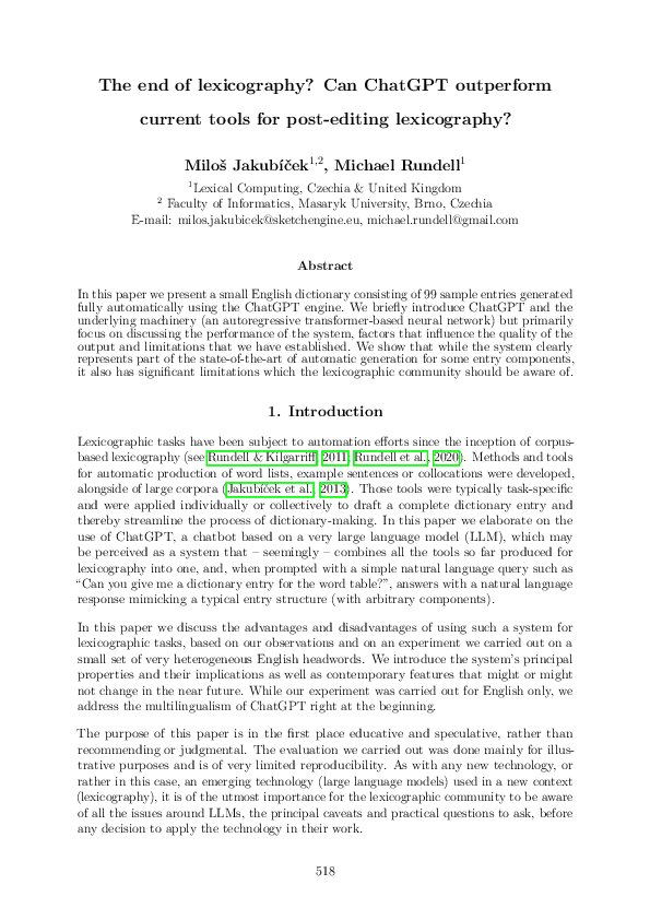 (PDF) The end of lexicography? Can ChatGPT outperform current tools for ...
