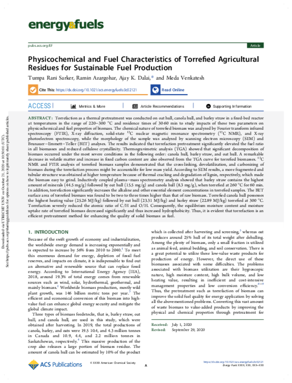 (PDF) Physicochemical and Fuel Characteristics of Torrefied ...
