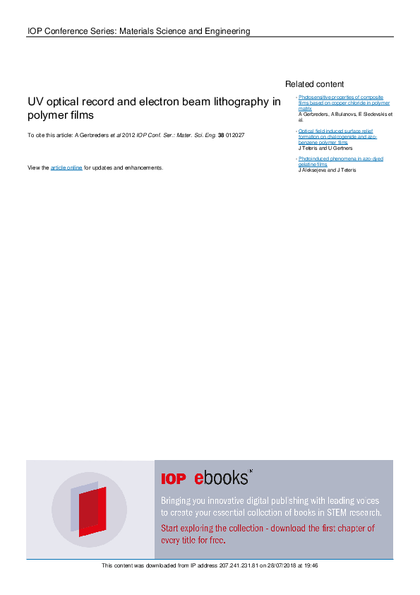 (PDF) UV optical record and electron beam lithography in polymer films