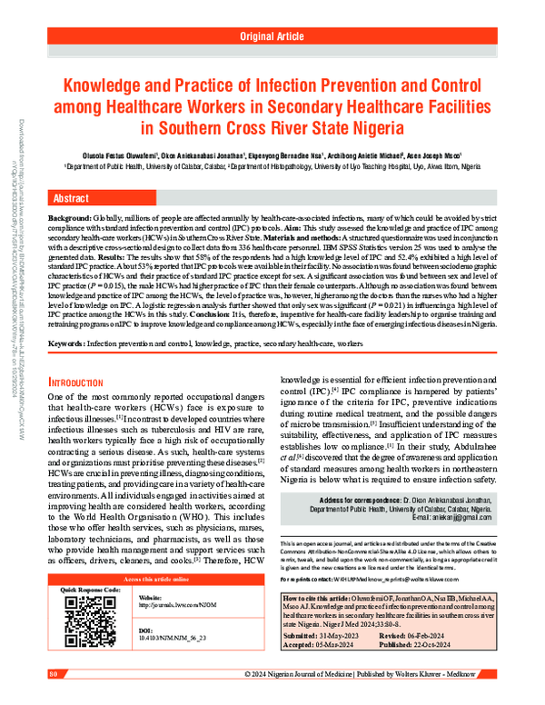 (PDF) Knowledge and Practice of Infection Prevention and Control among ...