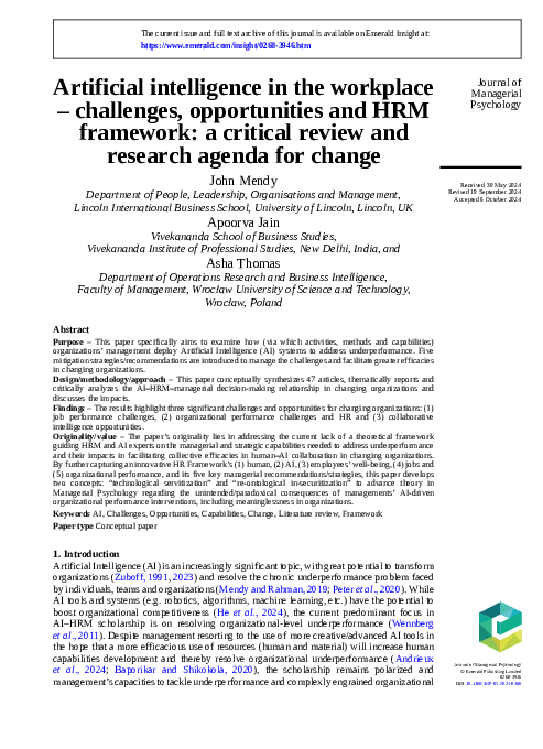(PDF) Artificial intelligence in the workplace -challenges ...