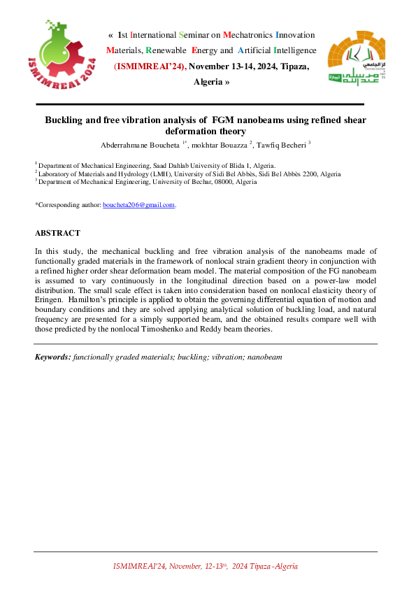 (PDF) Buckling and free vibration analysis of FGM nanobeams using ...