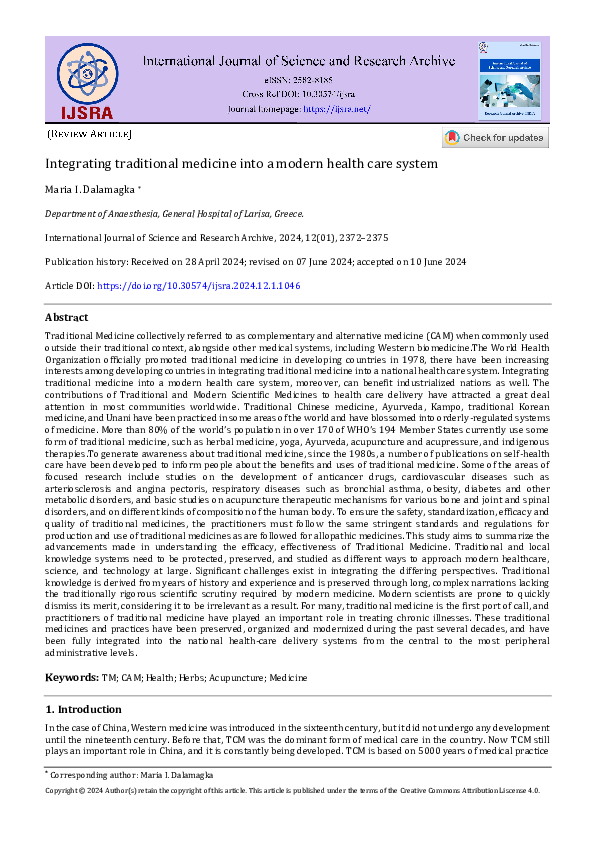 (PDF) Integrating traditional medicine into a modern health care system