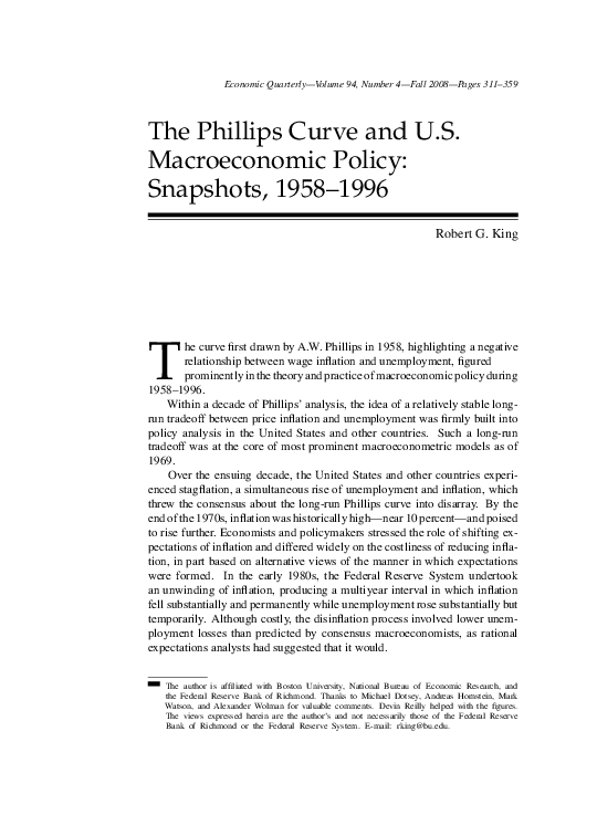 (PDF) The Phillips Curve and U.S. Macroeconomic Policy: Snapshots, 1958 ...