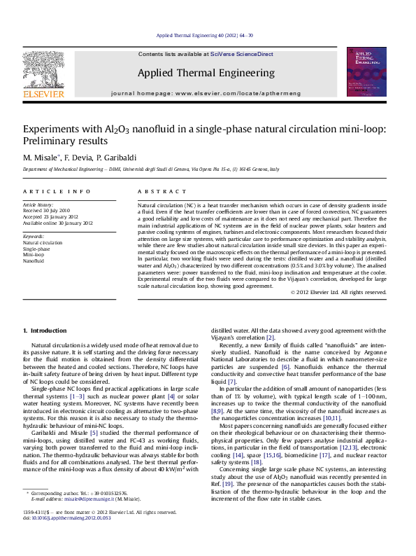 (PDF) Experiments with Al2O3 nanofluid in a single-phase natural ...
