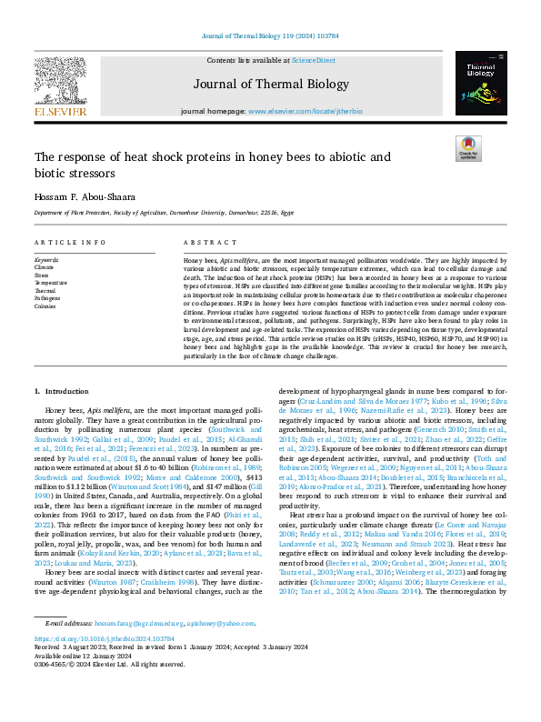 (PDF) The response of heat shock proteins in honey bees to abiotic and ...