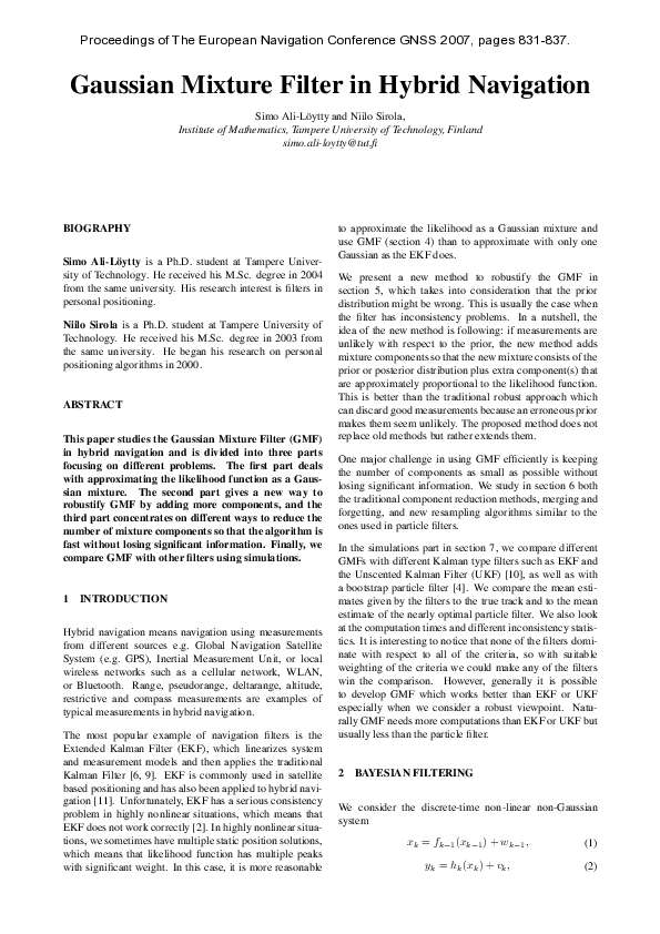 (PDF) Efficient gaussian mixture filter for hybrid positioning