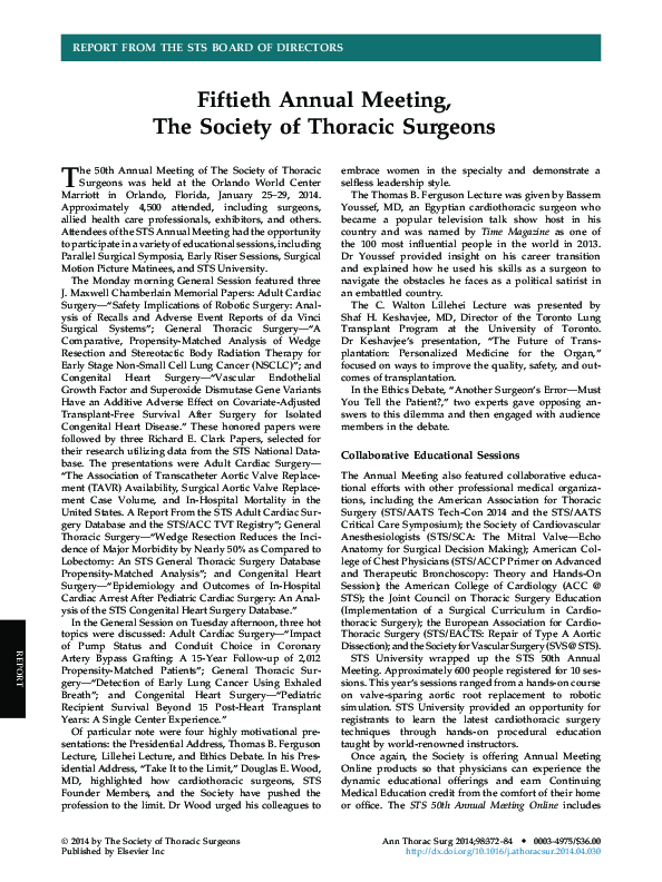 (PDF) Fiftieth Annual Meeting, The Society of Thoracic Surgeons