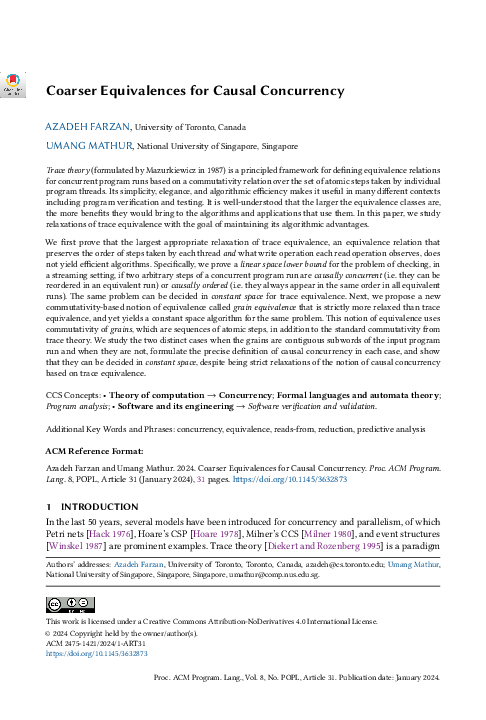 (PDF) Coarser Equivalences for Causal Concurrency