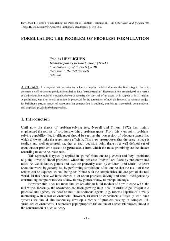 Formulating the Problem of Problem-Formulation