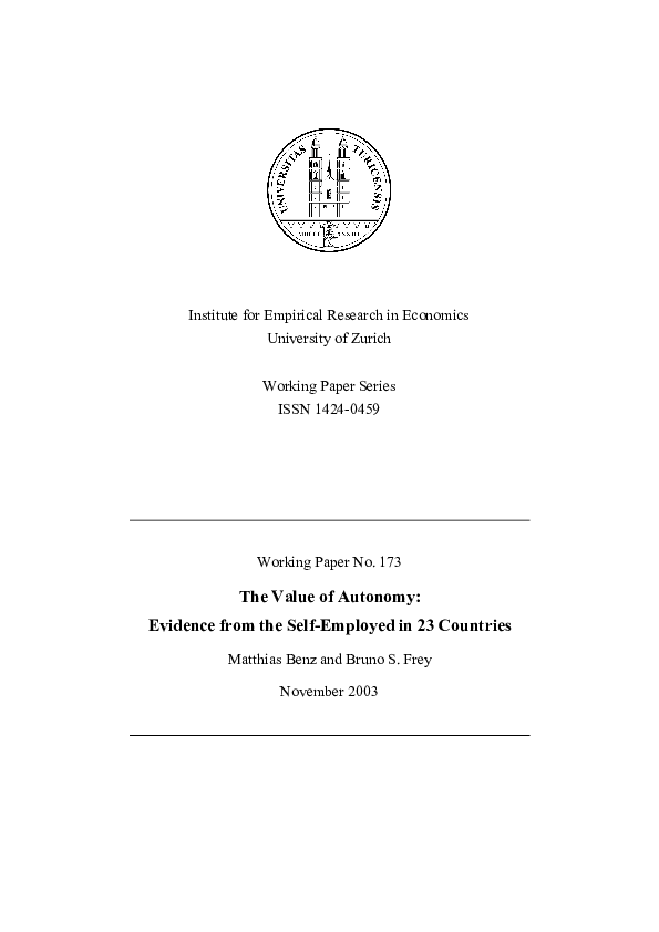 (PDF) The Value of Autonomy: Evidence from the Self-Employed in 23 ...