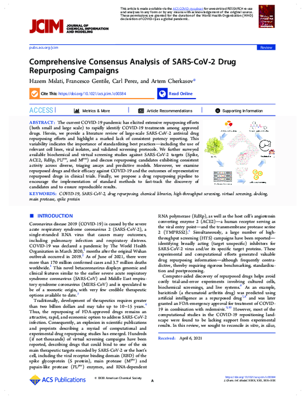 (PDF) Comprehensive Consensus Analysis of SARS-CoV-2 Drug Repurposing ...
