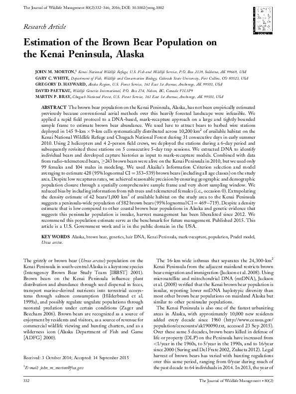 (PDF) Estimation of the brown bear population on the Kenai Peninsula ...
