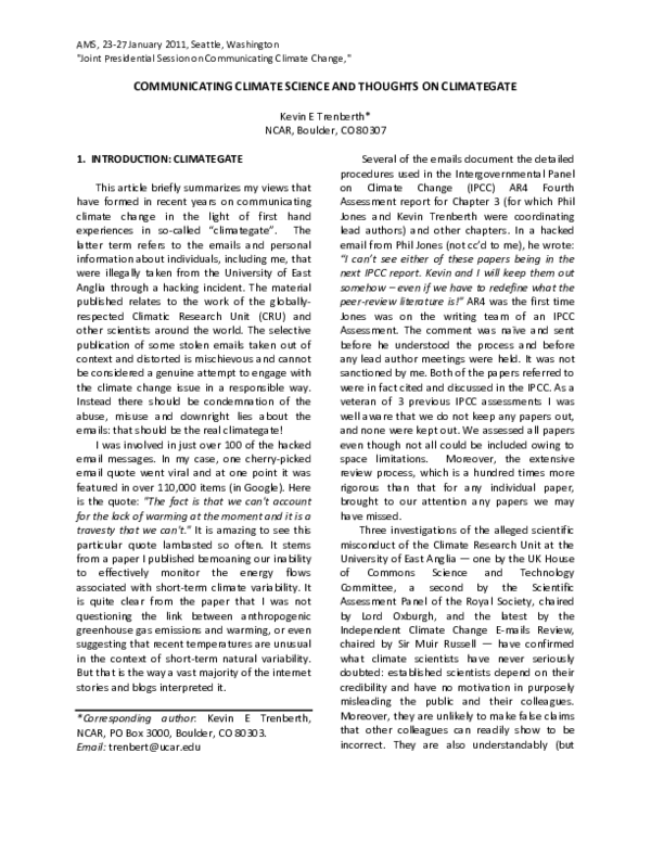 (PDF) Communicating Climate Science and Thoughts on Climategate