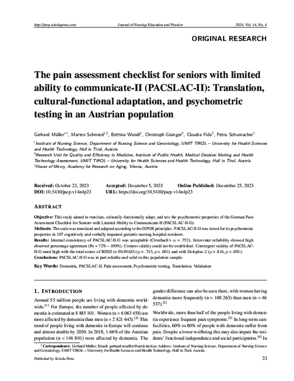 (PDF) The pain assessment checklist for seniors with limited ability to ...