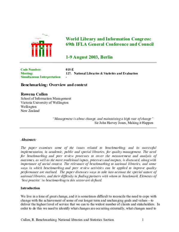 (PDF) Simultaneous Interpretation:- Benchmarking: Overview and context