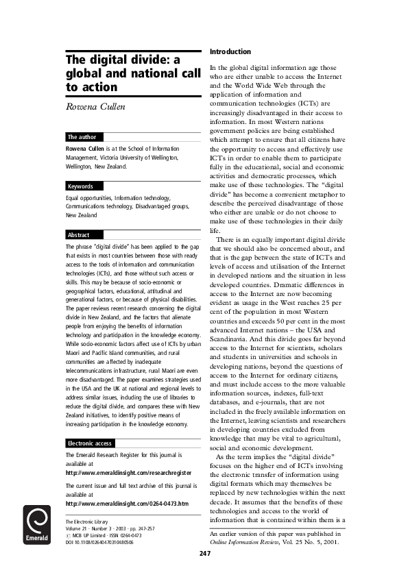 (PDF) The digital divide: a global and national call to action