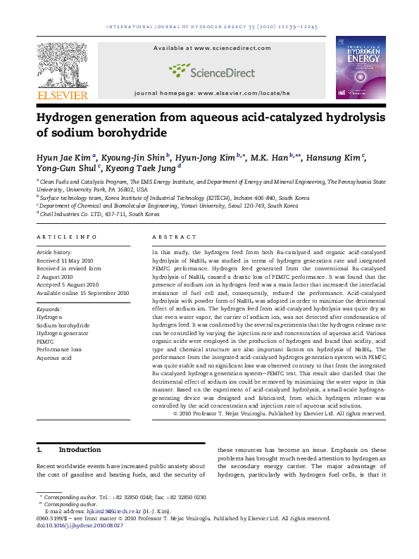 (PDF) Hydrogen generation from aqueous acid-catalyzed hydrolysis of ...