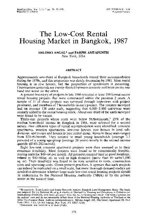 (PDF) The low-cost rental housing market in Bangkok, 1987