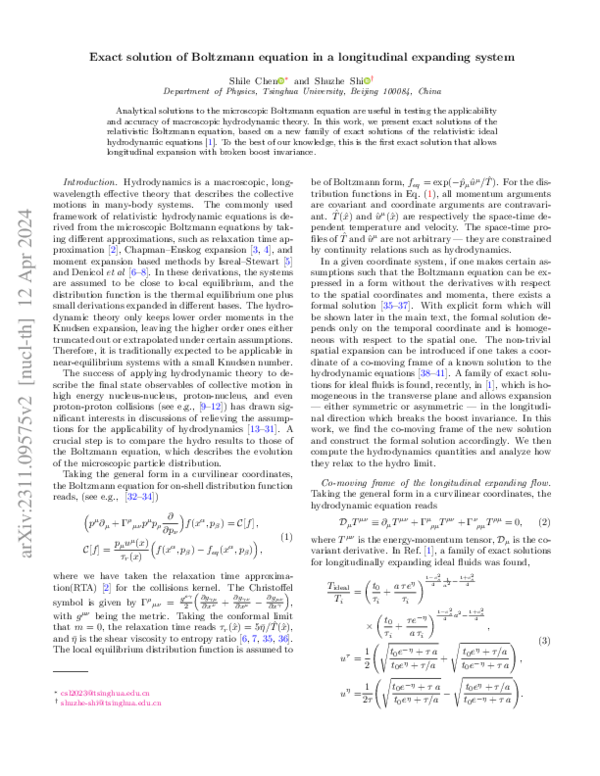 (PDF) Exact solution of Boltzmann equation in a longitudinal expanding ...