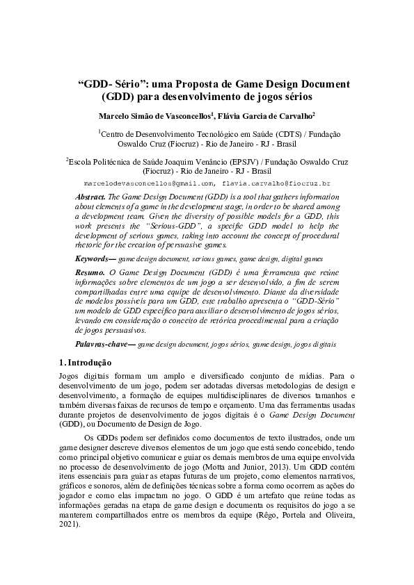 (PDF) “GDD-Sério”: uma Proposta de Game Design Document (GDD) para ...
