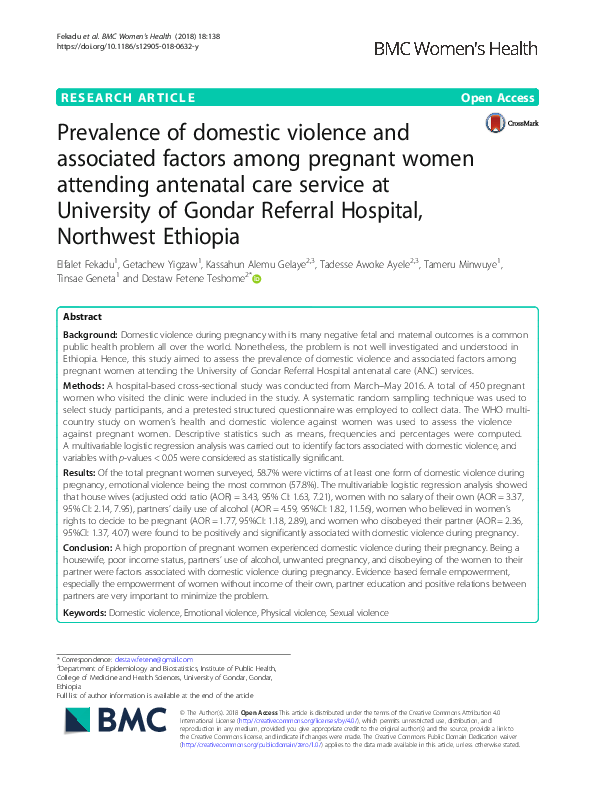 (PDF) Prevalence of domestic violence and associated factors among ...
