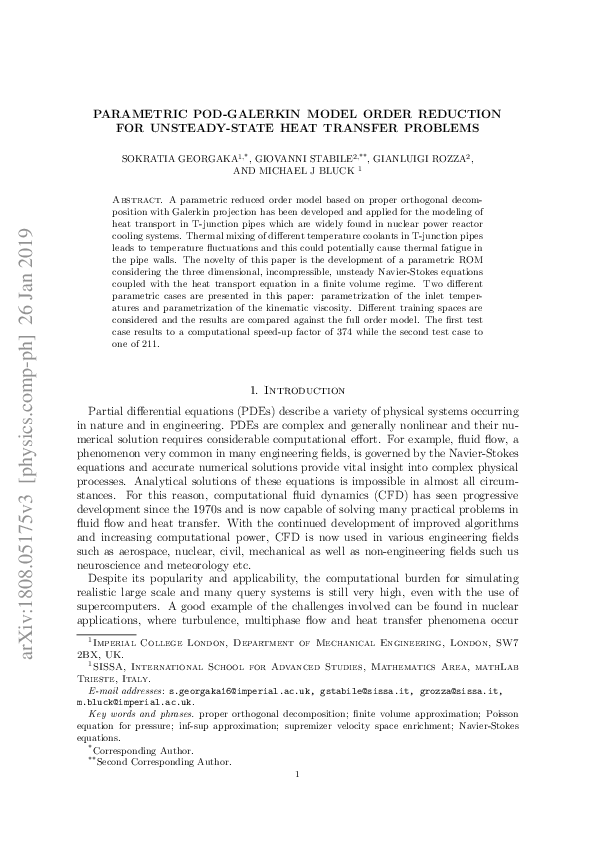 (PDF) Parametric POD-Galerkin Model Order Reduction for Unsteady-State ...