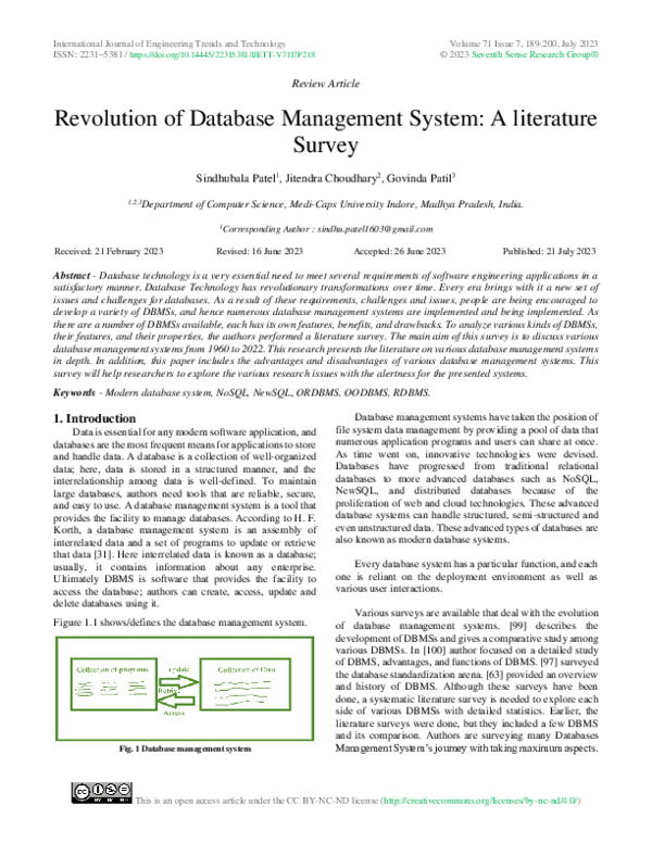 (PDF) Revolution of Database Management System: A literature Survey