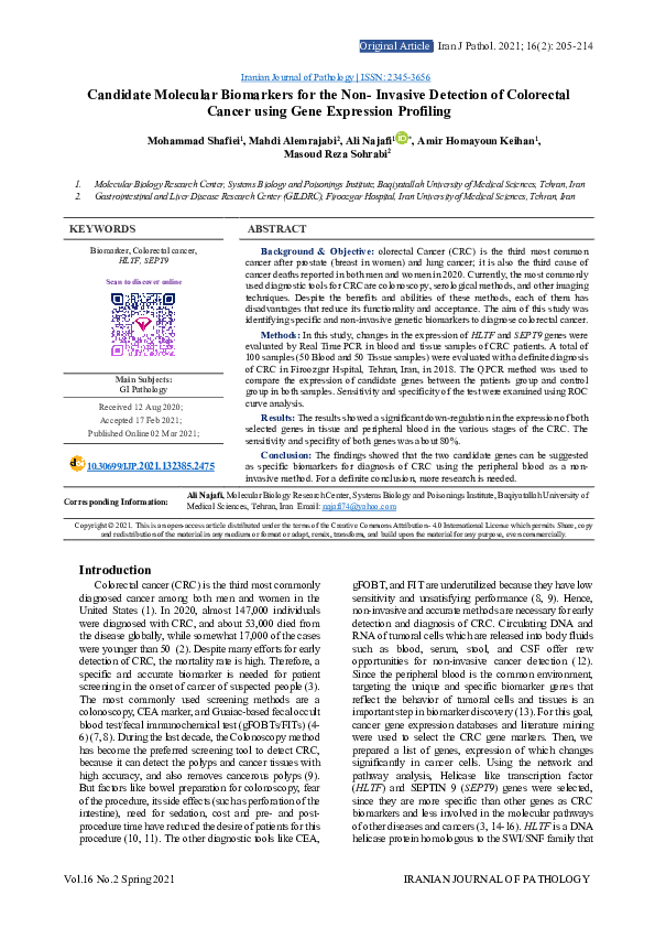 (PDF) Candidate Molecular Biomarkers for the Non- Invasive Detection of ...