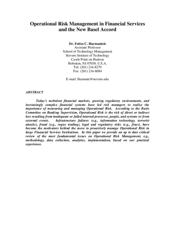 (PDF) Operational Risk Management in Financial Services and the New ...