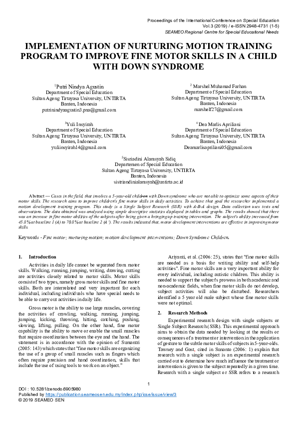 (PDF) Implementation of Nurturing Motion Training Program to Improve ...