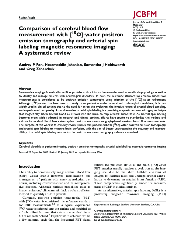 (PDF) Comparison of Cerebral Blood Flow Measurement by Radiolabeled and ...