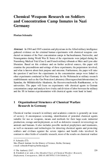 (PDF) Chemical Weapons Research on Soldiers and Concentration Camp ...