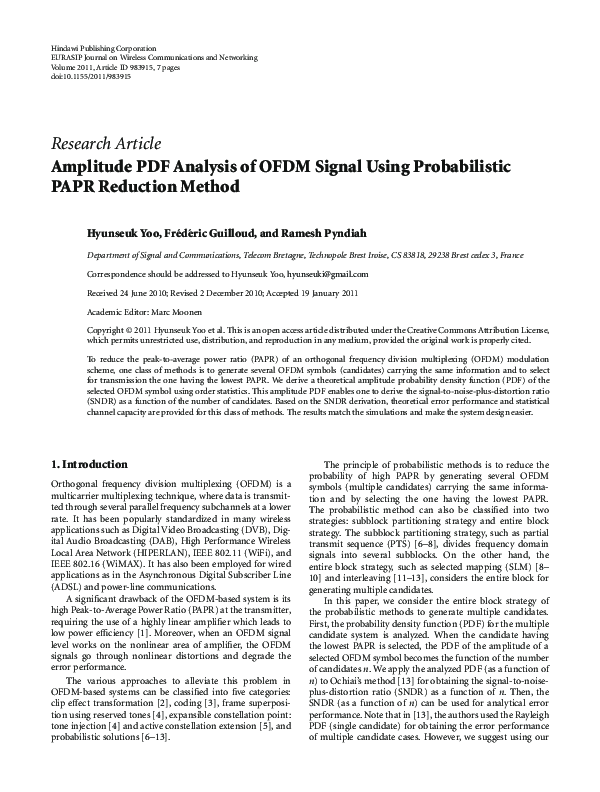 (PDF) Amplitude PDF Analysis of OFDM Signal Using Probabilistic PAPR ...