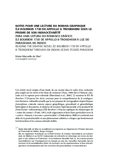 (PDF) Notes pour une lecture du roman graphique Île Bourbon 1730 de ...