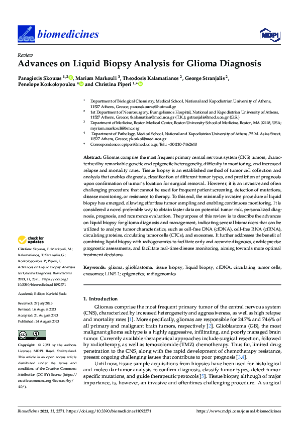 (PDF) Advances on Liquid Biopsy Analysis for Glioma Diagnosis