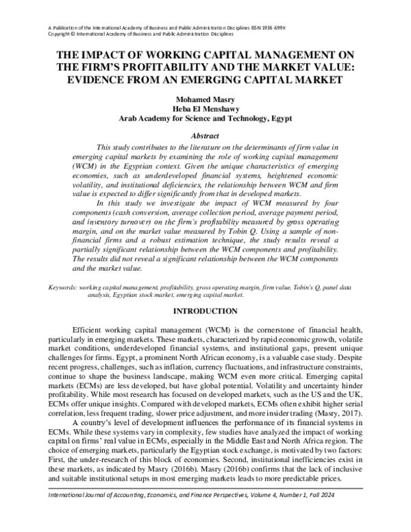 (PDF) THE IMPACT OF WORKING CAPITAL MANAGEMENT ON THE FIRM'S ...
