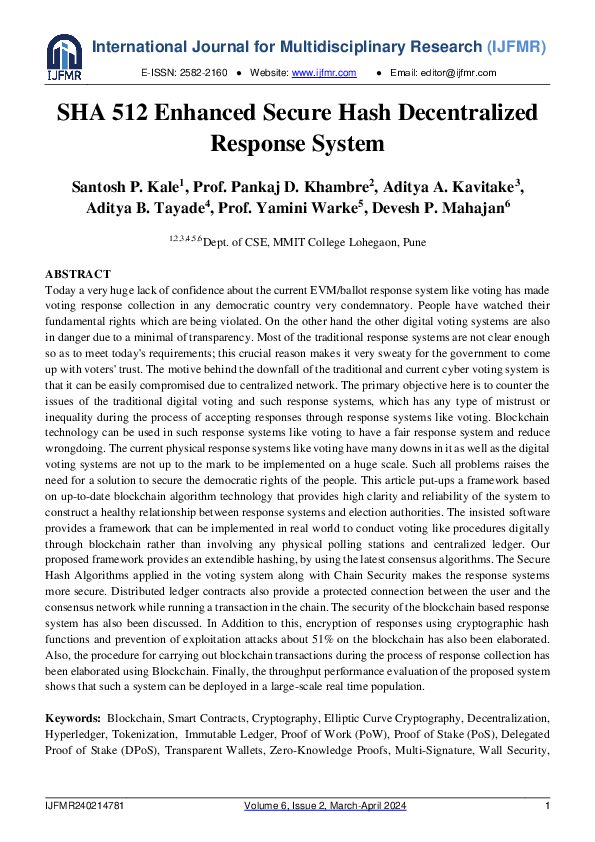 (PDF) SHA 512 Enhanced Secure Hash Decentralized Response System