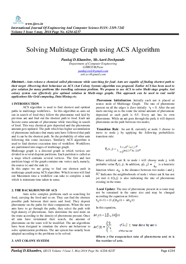 (PDF) Solving Multistage Graph using ACS Algorithm