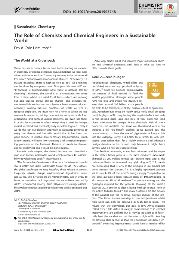 (PDF) The Role of Chemists and Chemical Engineers in a Sustainable World
